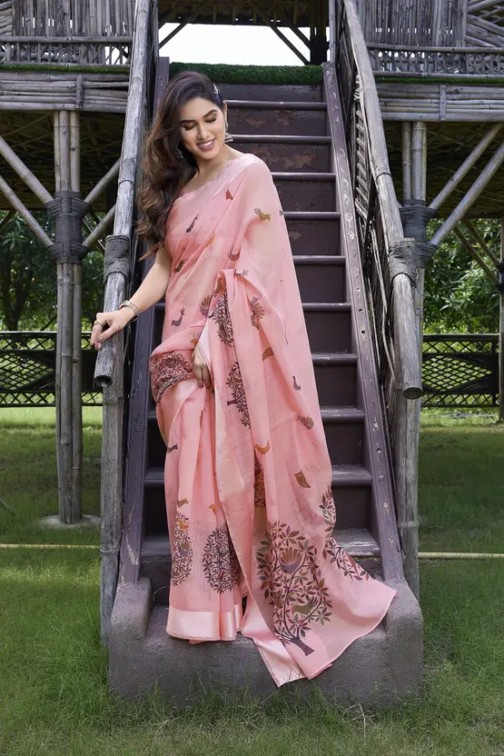 Printed, Floral Print Bollywood Cotton Blend Saree