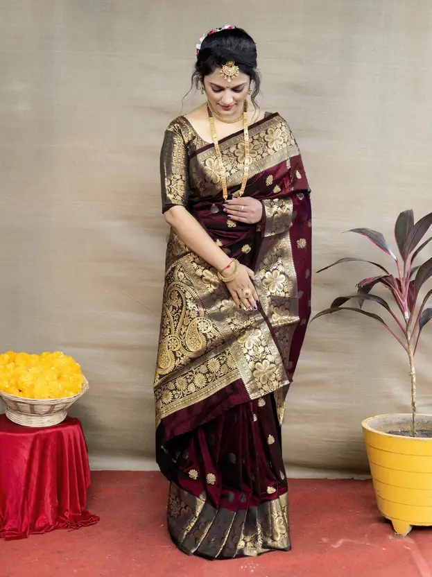 Woven Kanjivaram Pure Silk, Art Silk Saree  (Maroon)