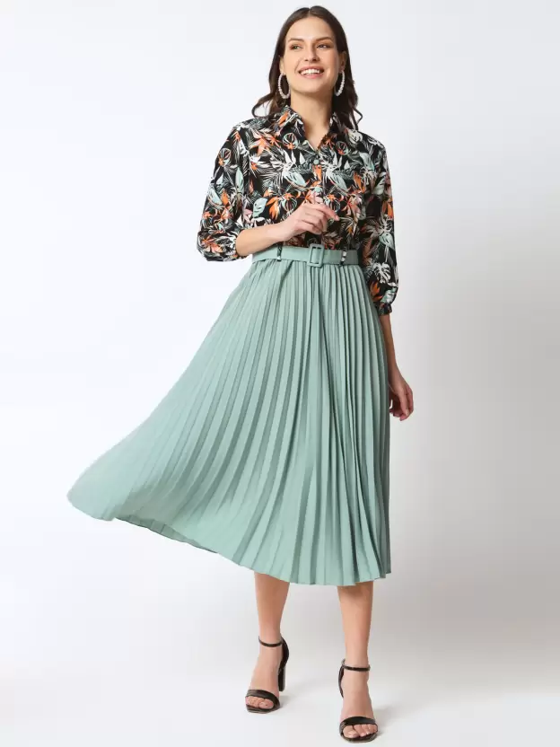 Women A-line Multicolor Midi/Calf Length Dress