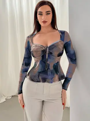 Casual Regular Sleeves Printed Women Multicolor Top