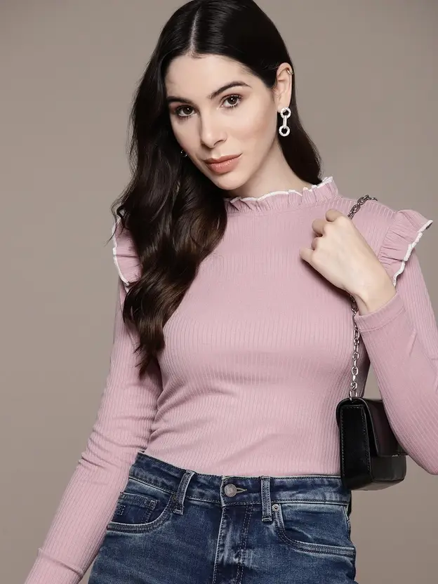 Casual Regular Sleeves Self Design Women Pink Top