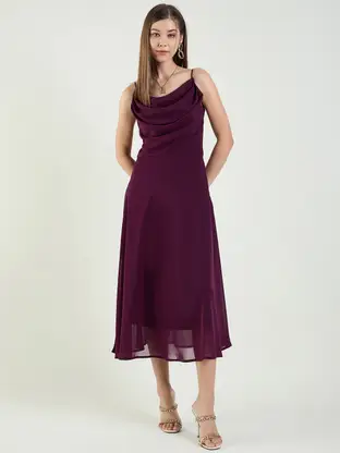 Women Fit and Flare Purple Midi/Calf Length Dress