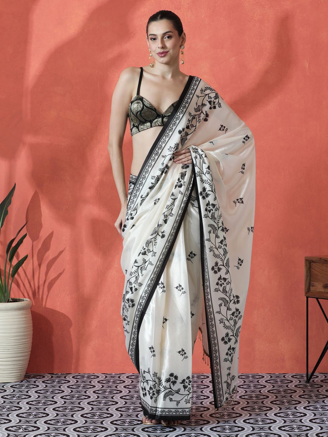 Ready to wear Satin Floral Digital Printed Saree
