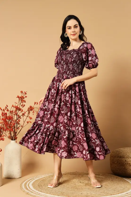 Women Fit and Flare Purple Knee Length Dress