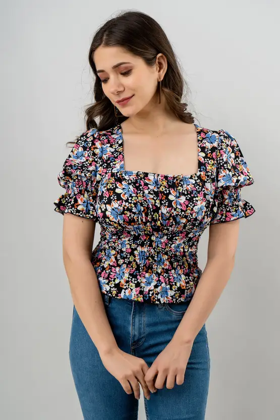 Casual Regular Sleeves Printed Women Multicolor Top