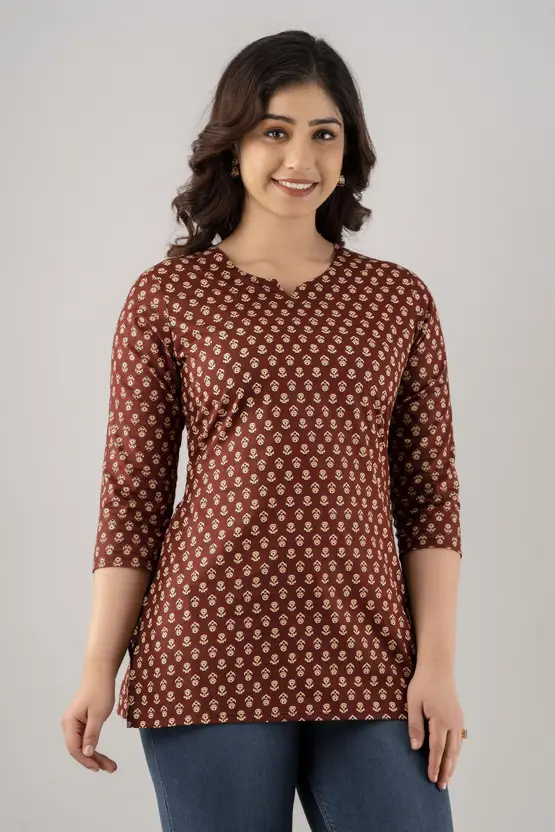 Regular Sleeves Printed Women Maroon Top